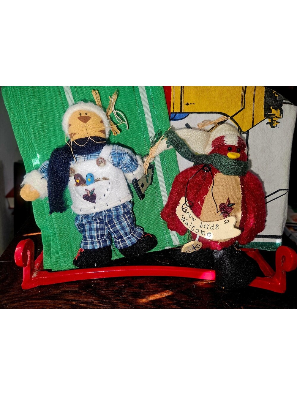 Handcrafted Winter Themed Decorative Figurines - Snowman and Bird with Scarf, 7.